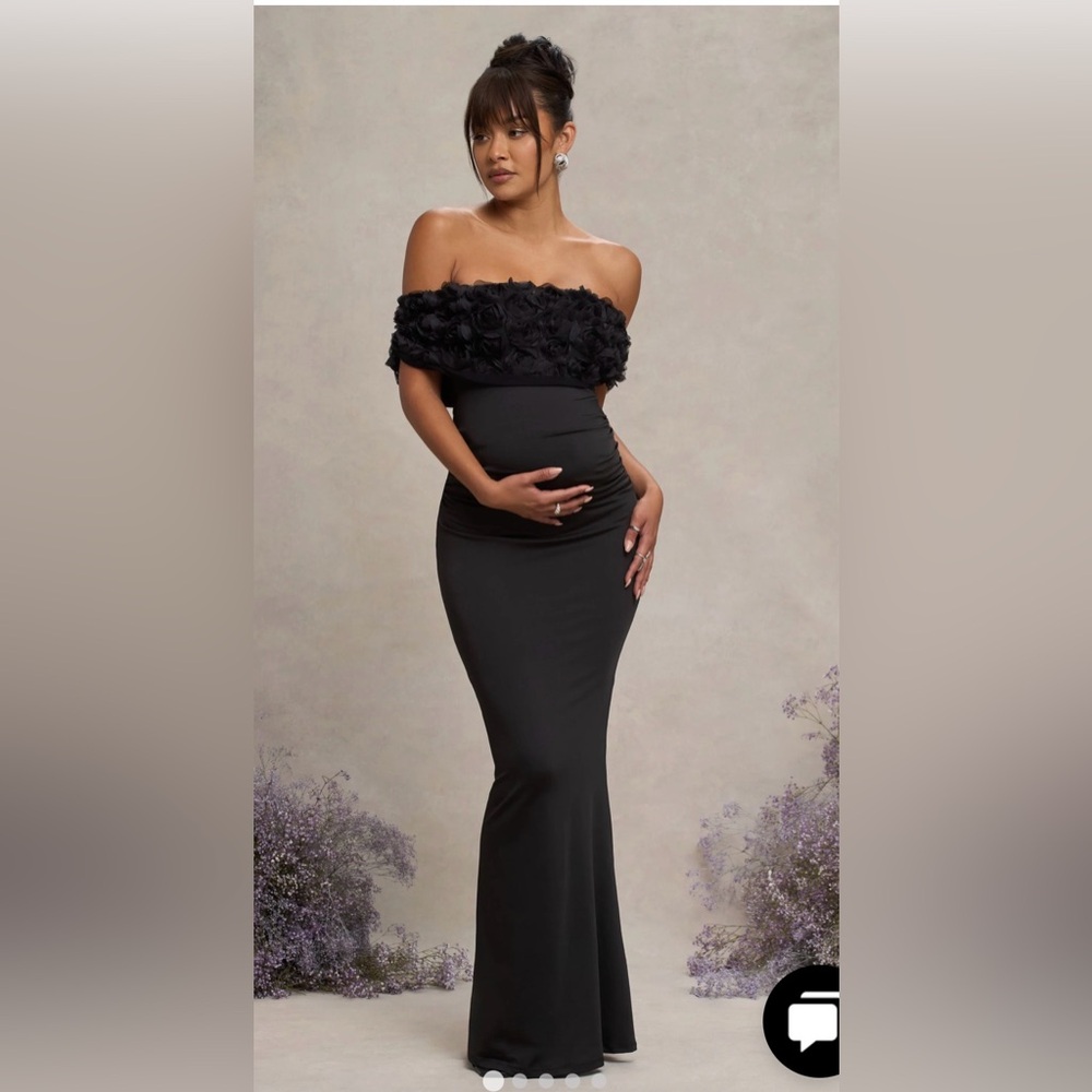 Club London INFLORESCENCE
Black Mesh Floral Bardot Maternity Maxi Dress
